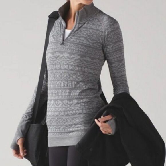 Lululemon 1/4 Zip long sleeve pullover top women’s 8 gray patterned - Picture 1 of 11